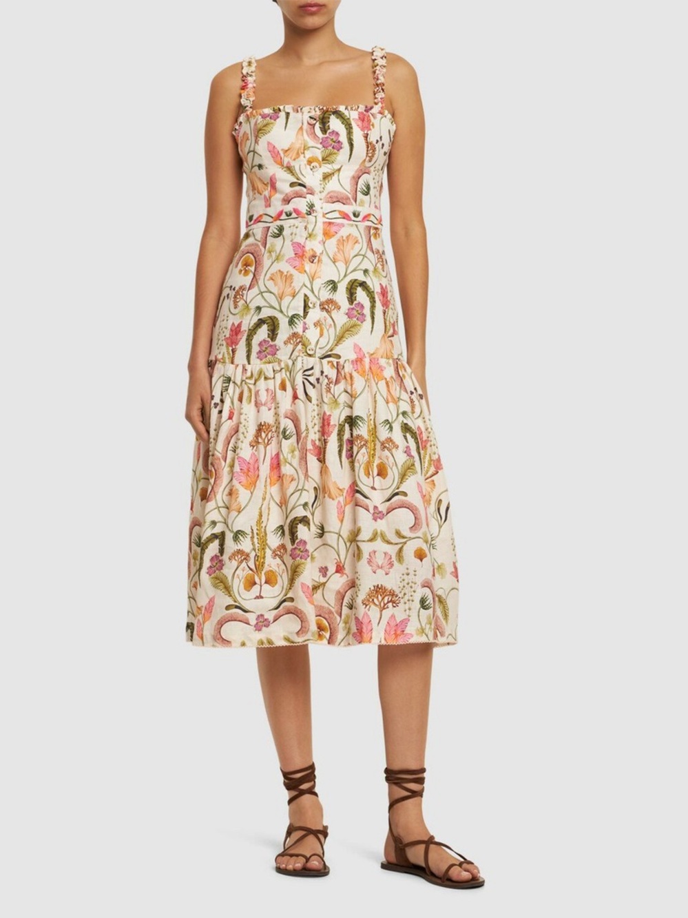AGUA BY AGUA BENDITA - Nispero Printed Linen Midi Dress size Small - Picture 5 of 8